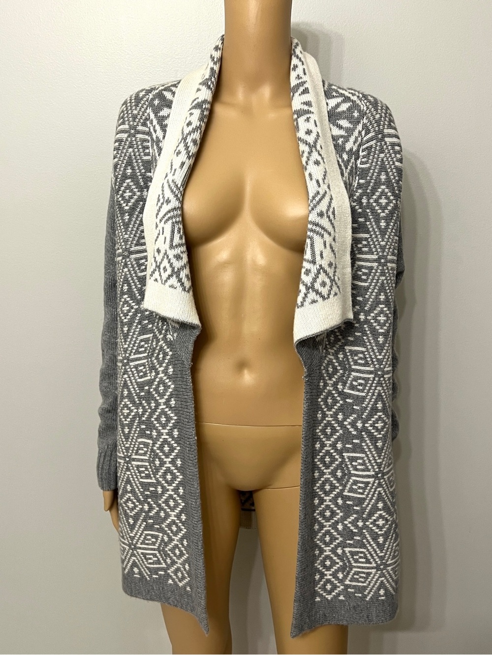 Talbots Womens Open Front Cardigan Sweater Nordic Print Wool Cashmere Size XS